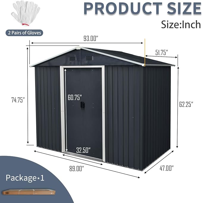 8x4 FT Outdoor Storage Shed, Metal Shed - Image 3