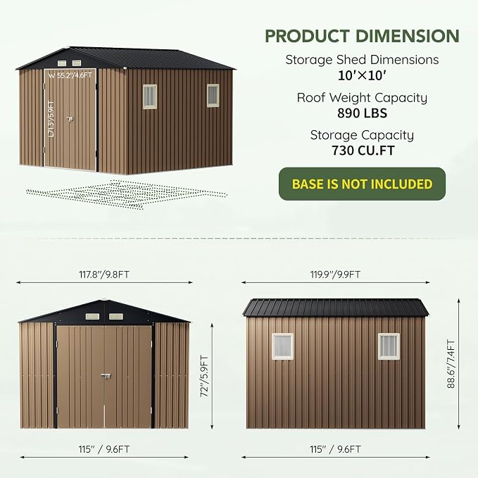 10x10 FT Outdoor Metal Storage Shed, Double Swing Doors, 2 Clear Windows - Image 2
