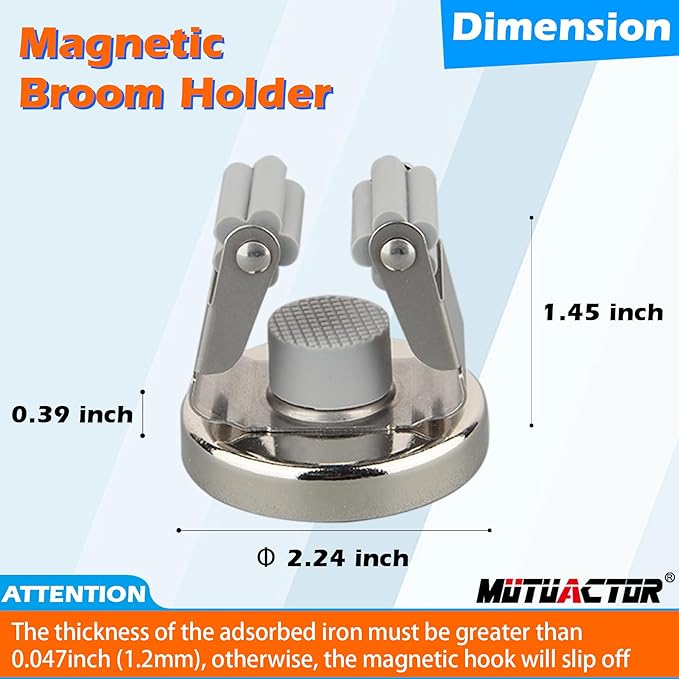 MUTUACTOR Magnetic Broom Holders, No Drilling 10lbs Magnetic Hooks Broom Mop - Image 5