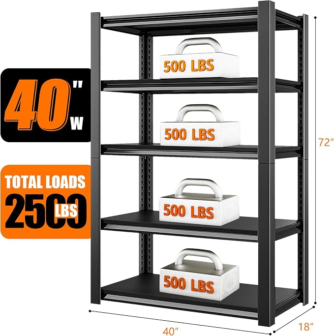 40in Wide Garage Shelving Heavy Duty，2500lbs Large Loads Adjustable Garage - Image 2