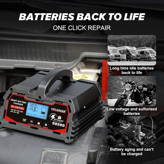 Battery Charger 20A, 12V/24V Lead Acid Smart Battery Charger, 12V LiFePO4 Car - Image 5