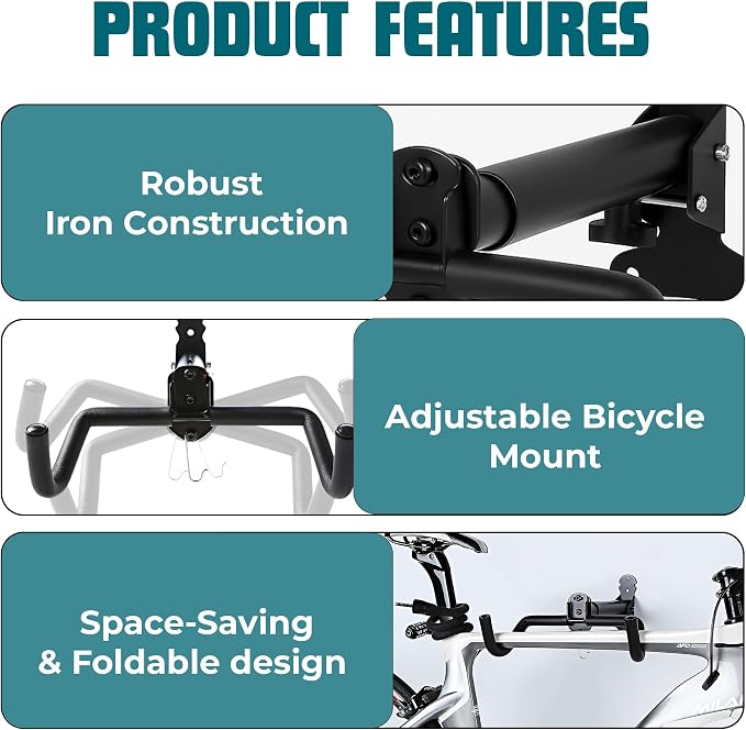 Bike Wall Mount, 2 Pack Bike Hanger, Foldable Bicycle Storage Horizontal Rack - Image 4