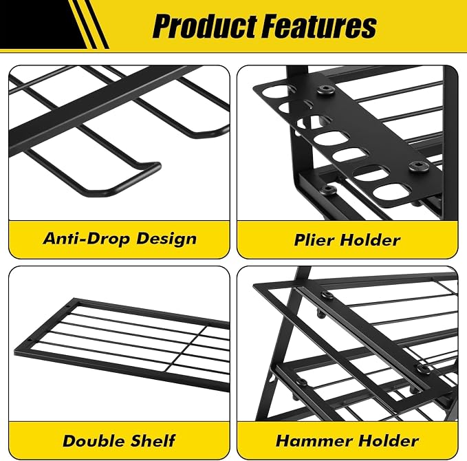 Power Tool Organizer Wall Mount, 2 Pack 4 Layers Garage Wall Shelving, 8 Drill - Image 8