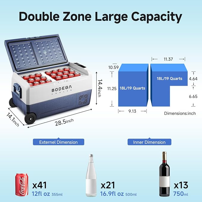 BODEGACOOLER 12 Volt Car Refrigerator, 38 Quart Portable Freezer, Car Fridge - Image 2
