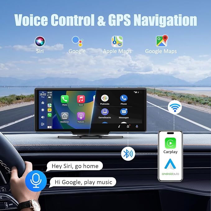 Wireless Carplay Screen, 10.26"Portable Car play & Android Auto Touch Screen - Image 3