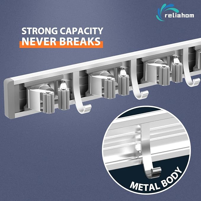 2 Pack Broom Holder Wall Mount Mop and Broom Hanger Wall Mounted Garage Storage - Image 2
