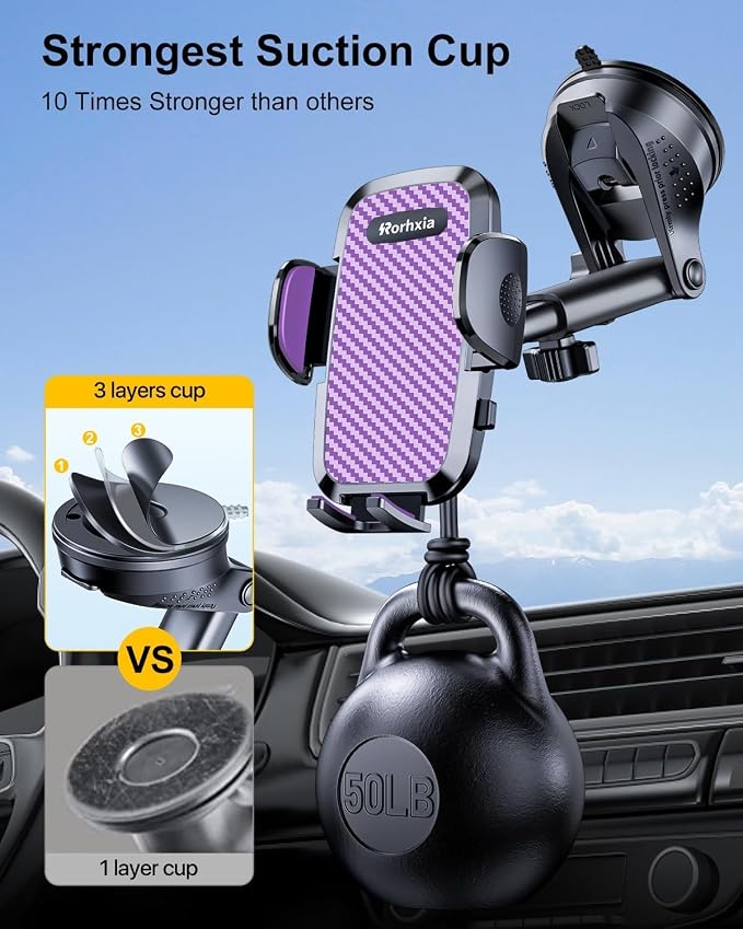 Purple 3-in-1 Phone Holders for Your Car Vent Dashboard Windshield Cell Phone - Image 3