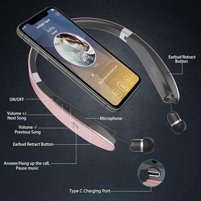 AMORNO Foldable Bluetooth Headphones Wireless Neckband Headset - Image 2