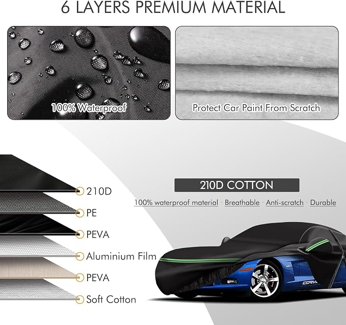 for Corvette 2005-2013 C6 Car Cover 210D Outdoor Waterproof UV Protection - Image 2