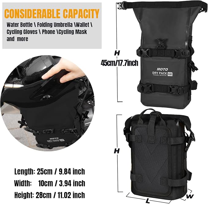 Motorcycle Tail Bag Front Bumper Bag, 8L Roll-top Waterproof Motor Saddle - Image 6