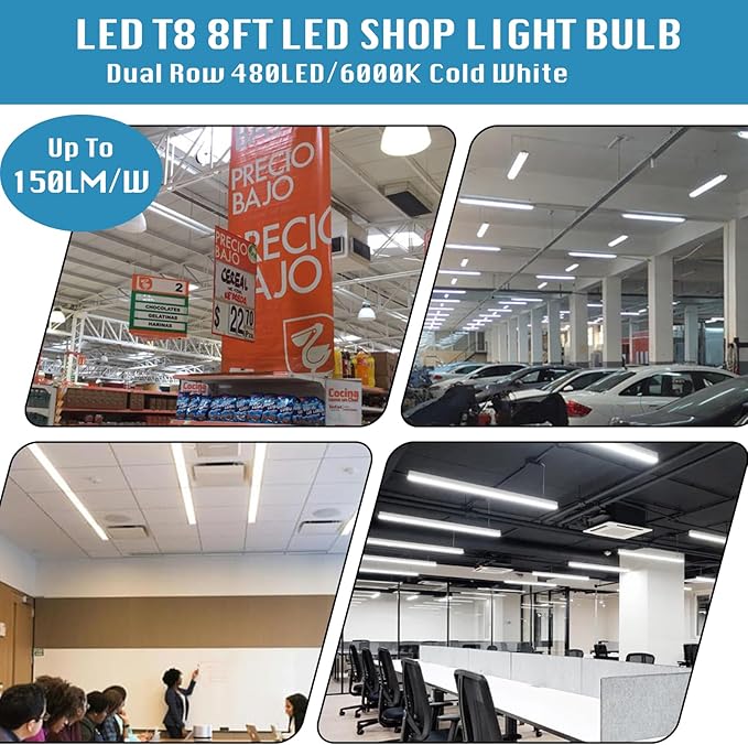 12 Pack, 100W 8ft Led Bulbs, 100lm 6000k 8' Led Bulbs, V Shaped Clear Cover T8 - Image 5