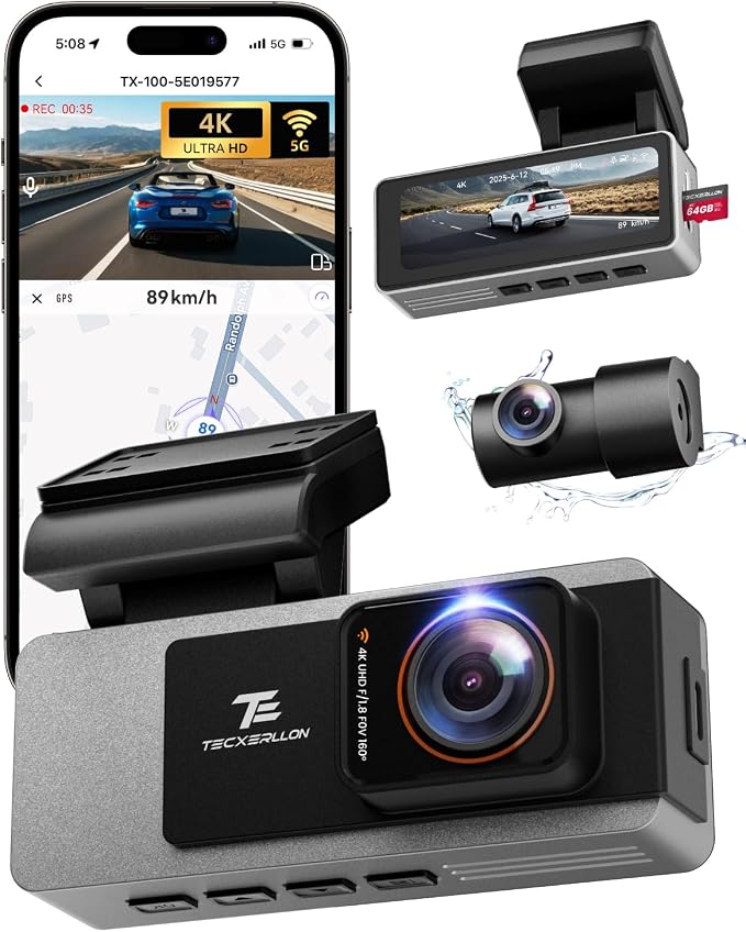 TECXLERON Dash Cam Front and Rear, 4K Dual Dash Cam, Dash Camera by TECXERLLON