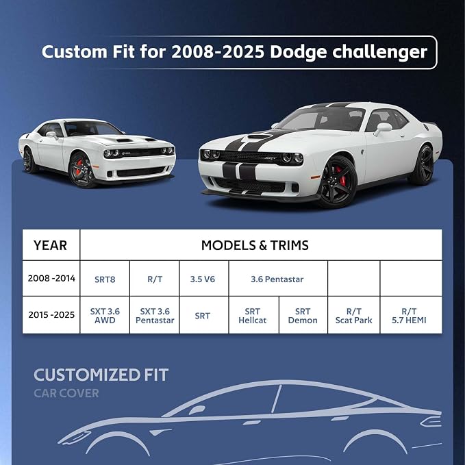 10 Layers Car Cover Custom Fit for Dodge Challenger SRT Hellcat Demon, - Image 3