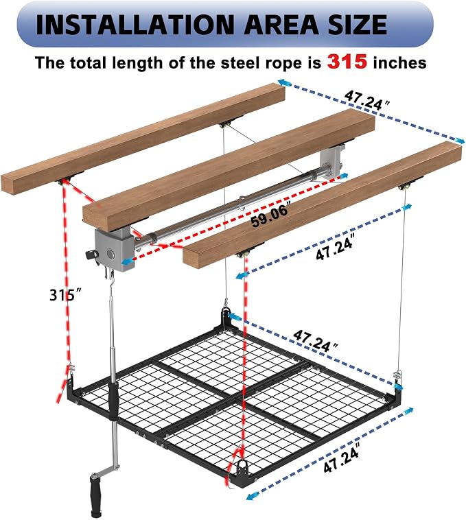 Overhead Garage Storage Rack, 4x4FT Ceiling Storage Racks Lift, Adjustable - Image 2