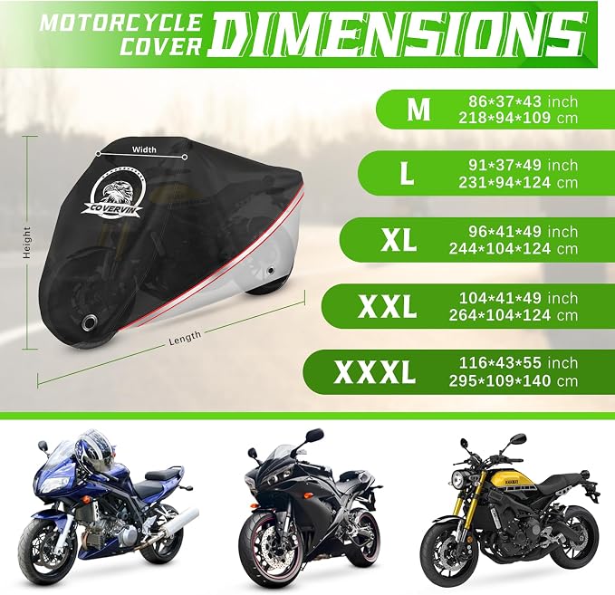 COVERVIN Motorcycle Cover, All Weather Outdoor Waterproof Night Protection - Image 6