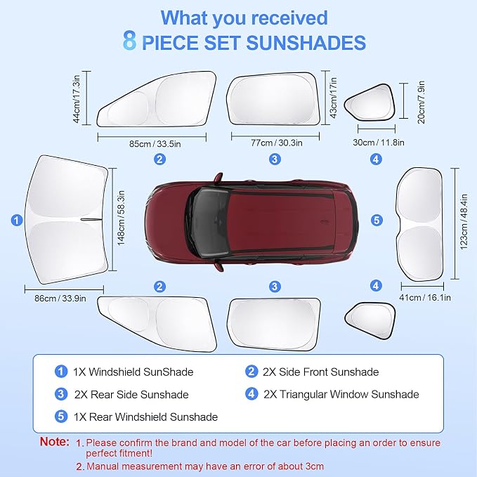8pcs Car Window Shades for Nissan Rogue 2021-Present T Accessories, Windshield - Image 7