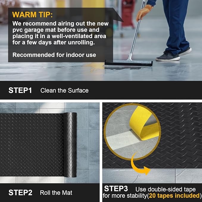8x20 FT Garage Floor Mat, 2.8mm Thickened Flooring Roll Diamond Plate PVC - Image 7