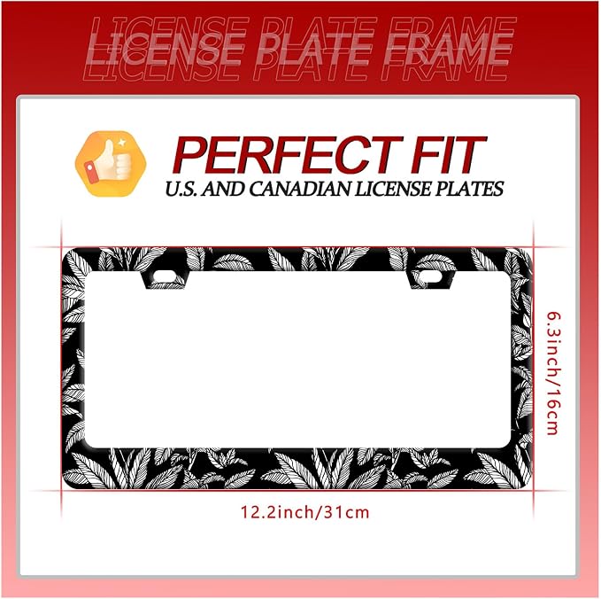 Black White Tropical Leaf License Plate Frame License Plate Stainless Steel - Image 7