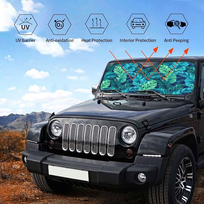 Tropical Leaves Car Windshield Sunshade Front Window Sun Visor Protector - Image 5