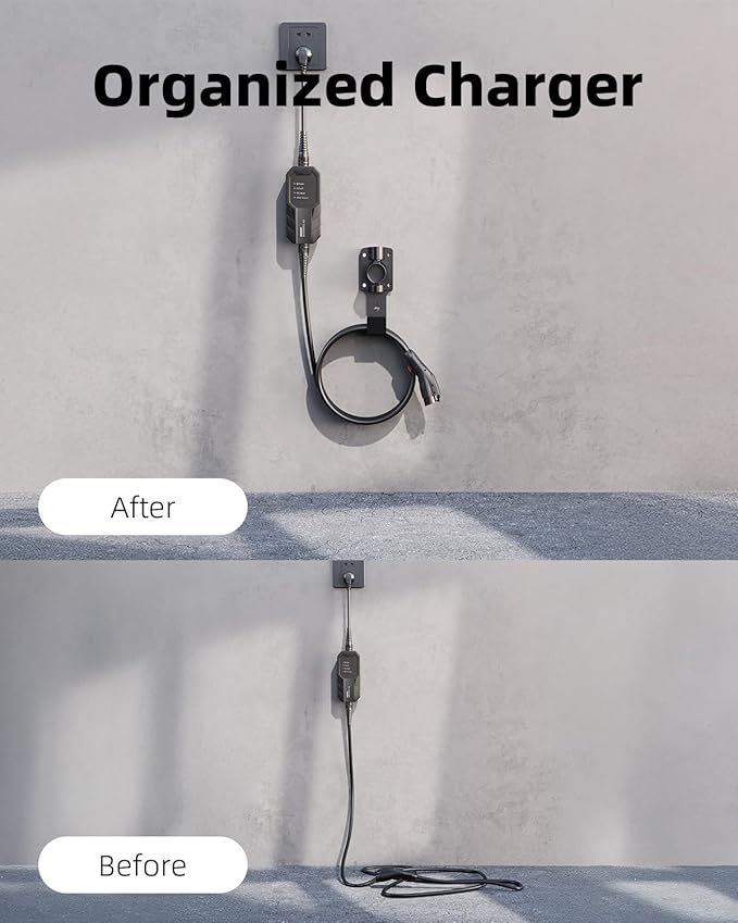 EV Charger Holder, with 180° Rotation Nozzle Dock, Metal J-Hook - Image 4