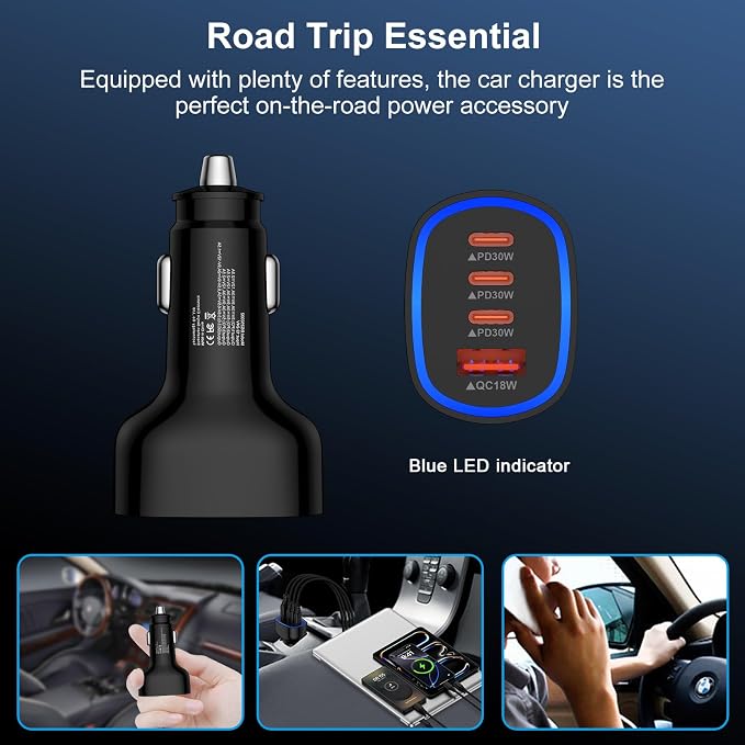 90W 4-Port Super Fast USB C Car Charger - Image 7