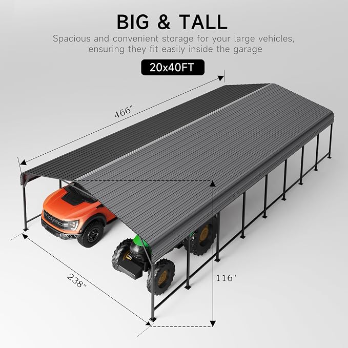 20x40 FT Metal Carport, Enhanced Base and Steel Roof - Image 2