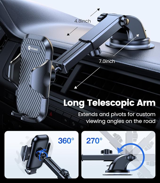 VICSEED Strong Suction Car Phone Holder 3-in-1 Dashboard Windshield Vent - Image 7