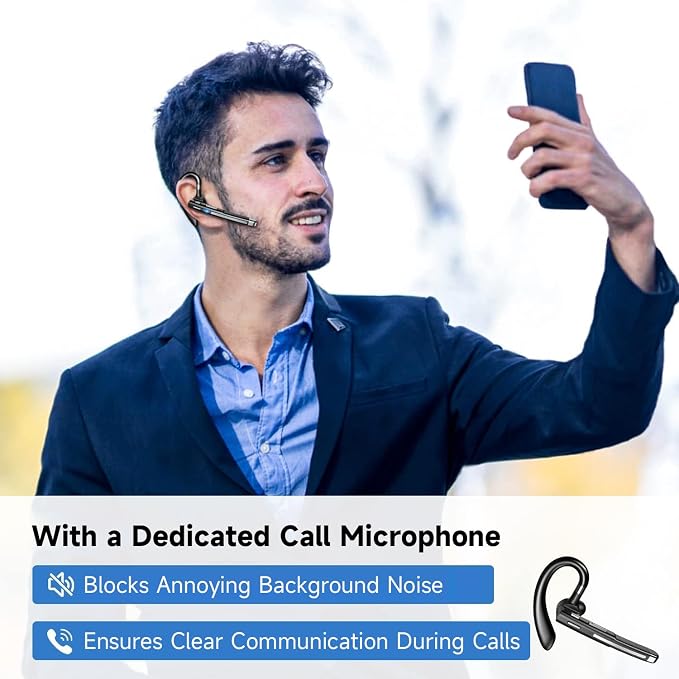 Bluetooth Headset V5.3, 100 Hrs Talk Time Single-Ear Earphone, CVC8.0 Noise - Image 2