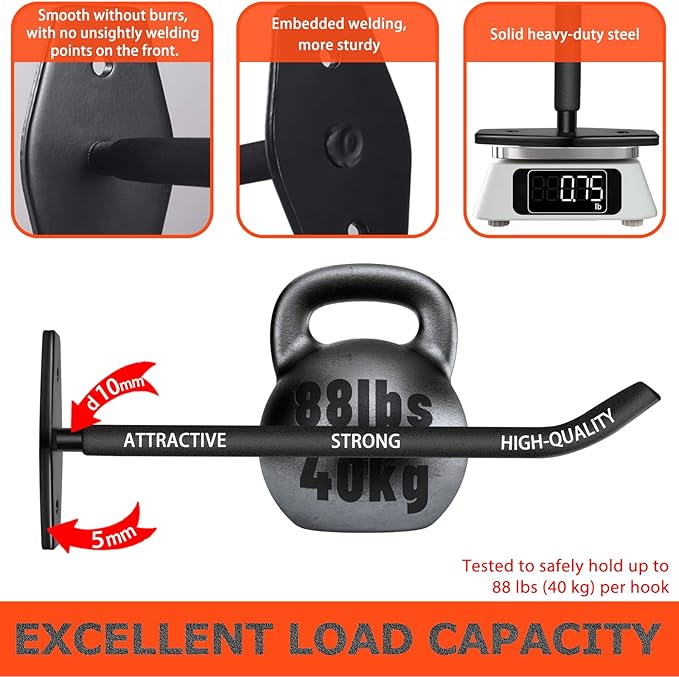 8 Pack Tire Storage Rack Wall Mount, 10in Large Garage Hooks Heavy Duty - Image 3