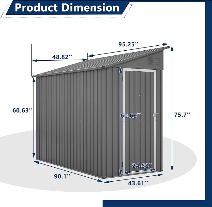 Shed Lean to Storage Shed, Outdoor 4' x 8' Metal Wall Side Storage Sheds & - Image 3