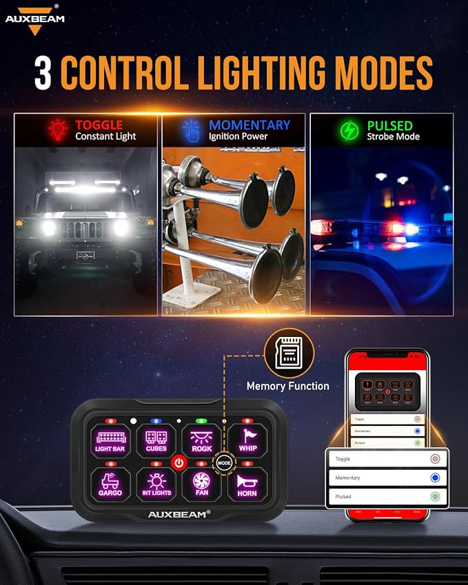 Auxbeam 8 Gang Switch Panel Bluetooth AR-800 RGB Switch Pod - Image 5