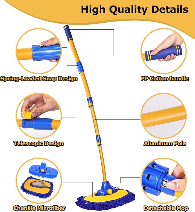 anngrowy 56.7" Car Wash Brush Mop Kit Mitt Sponge - Image 7