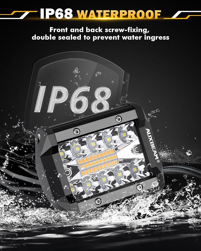 Auxbeam 4 Inch LED Pods Strobe Pod Light Bar, 120W Amber White 6 Modes Fog - Image 4