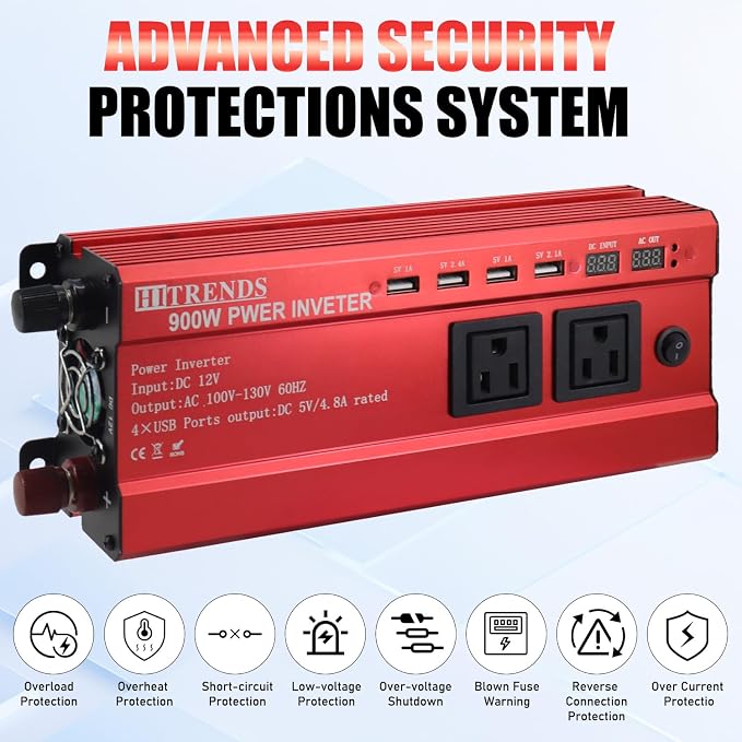 HITRENDS 900W Car Power Inverter 12V to 110V, DC to AC Converter - Image 4