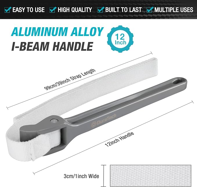 DURATECH Strap Wrench 12" Handle, Adjustable Nylon Strap Pipe Wrenches - Image 2