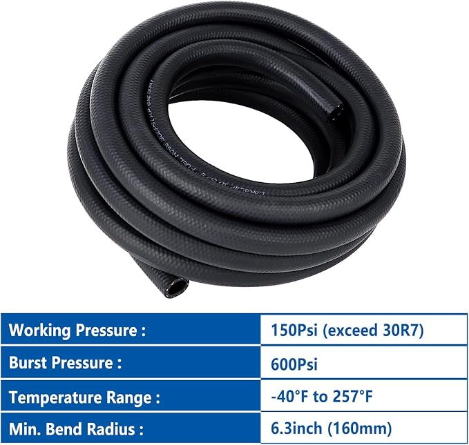 LokoCar Rubber Fuel Hose Line Push Lock 5/8" ID SAE 30R7 NBR 25ft 300PSI Black - Image 6