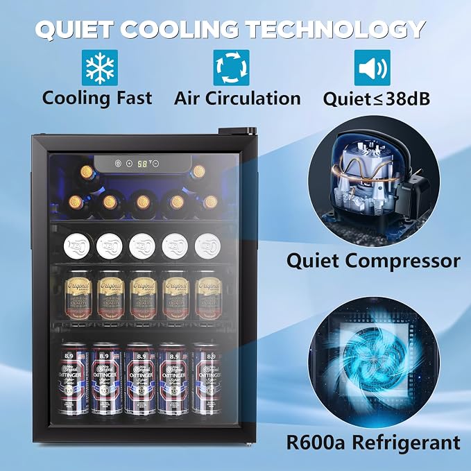26 Bottle Wine Cooler, 95 Cans Beverage Refrigerator, 2.6 cu.ft Drink Fridge - Image 3
