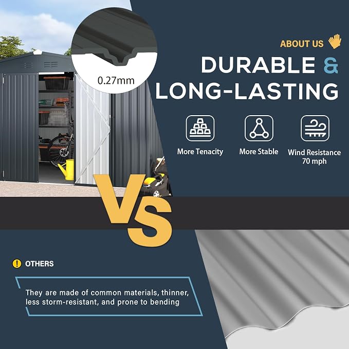 AECOJOY 12' x 10' Outdoor Storage Shed, Dark Grey Large 10x12 Sheds & Outdoor - Image 4