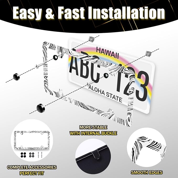 Abstract Marble Print License Plate Frame Wood Texture Marble License Plate - Image 4