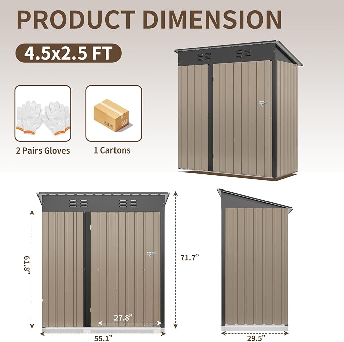 WKM 5x3 FT Outdoor Storage Shed, Utility Metal Tool Storage - Image 6