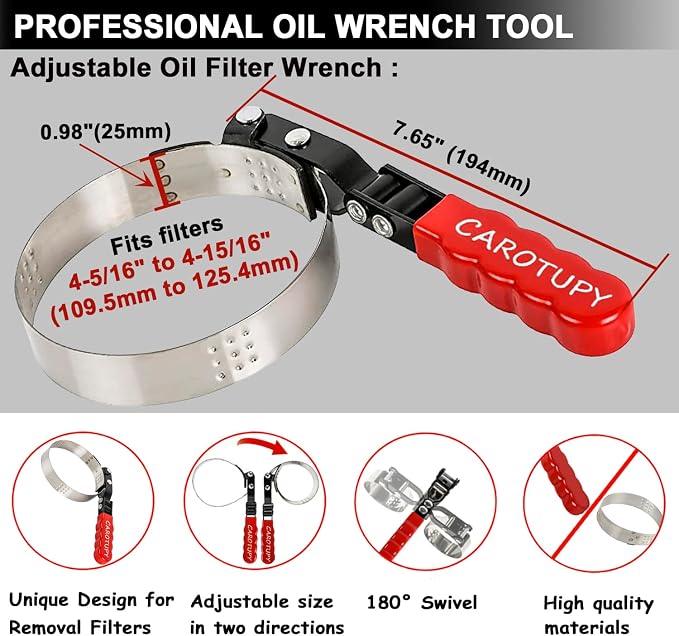 Large Oil Filter Wrench, Oil Filter Removal Tool Fits Filter from 4-5/16" to - Image 2