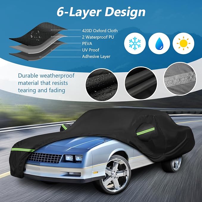 Waterproof Car Covers for Chevy Monte Carlo 1970-1988, 420D Oxford Cloth Sun - Image 2
