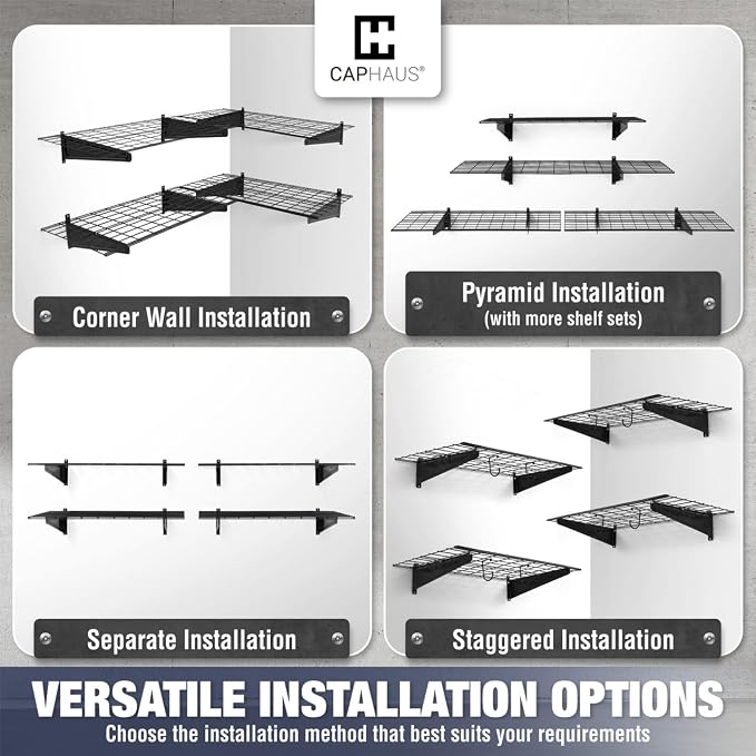 Fencer Wire 96 in. W x 18 in. D Wall Mounted Garage Wall Shelving w/ 4 Hooks - Image 7