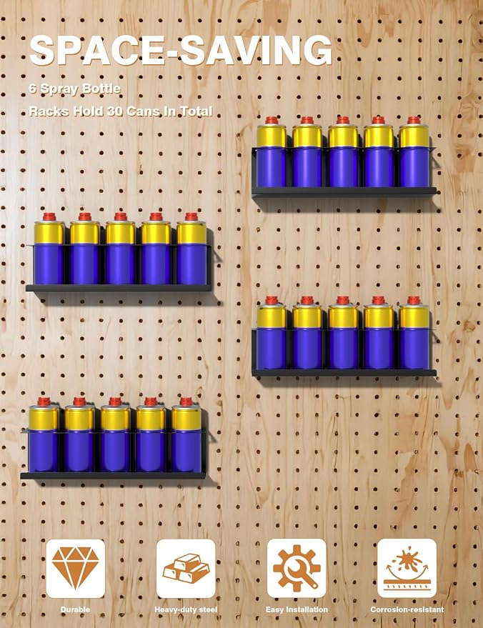 4 Pack Spray Can Holder Organizer, Wall-Mounted Steel Spray Bottle Rack - Image 6