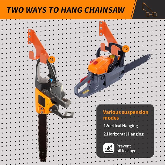 Chainsaw Holder Wall Mount, 2 Pack Heavy Duty Chainsaw Hanger - Image 3