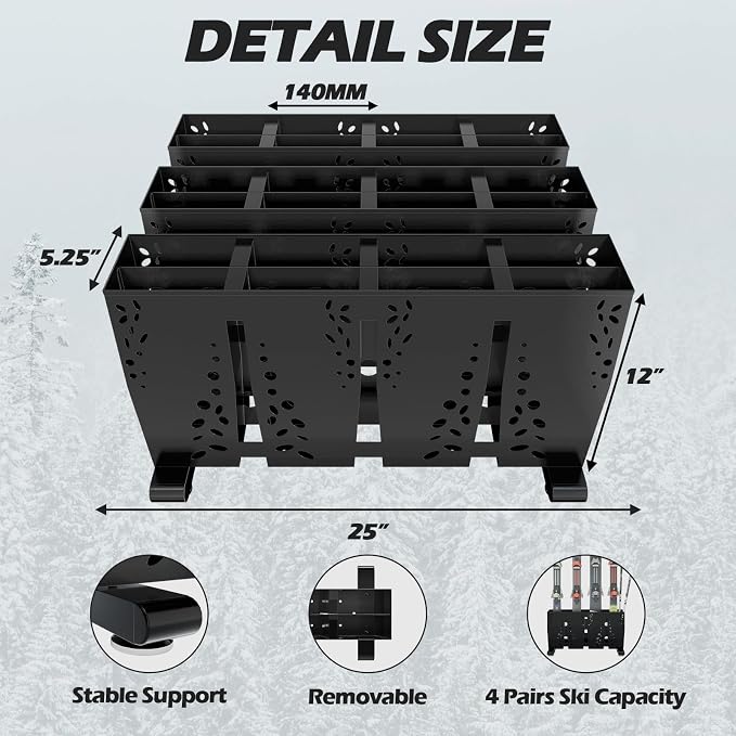 Heavy Duty Metal Ski Storage Rack, 12 Pair Freestanding Steel Ski Holder - Image 6