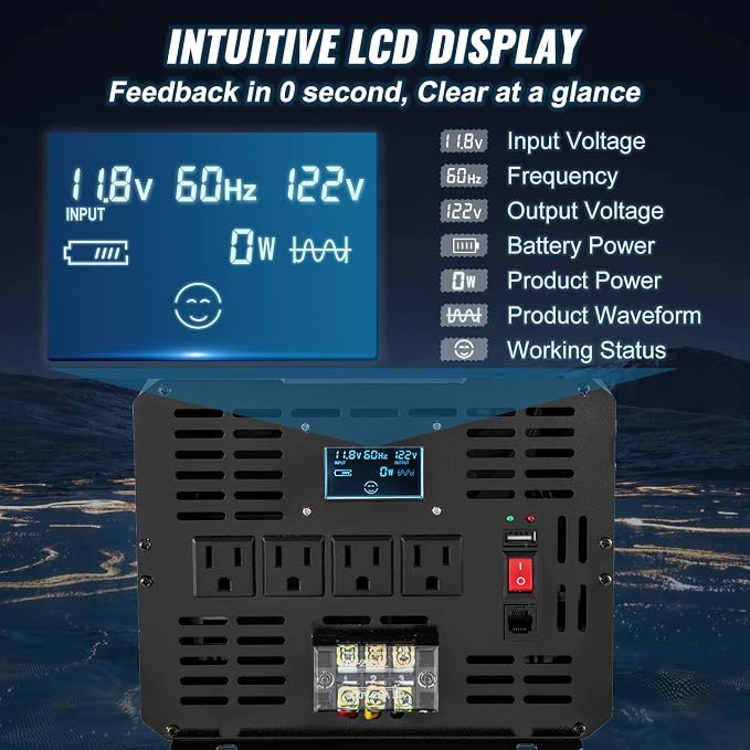 VEVOR Pure Sine Wave Inverter, 5000 Watt, Power Inverter, DC 12V to AC 120V Car - Image 3