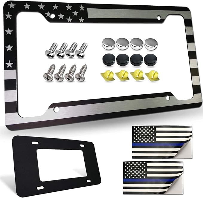 Flag License Plate Frame- USA Patriotic Personalized Car Tag Holder, 4 Hole by FBJTDQ