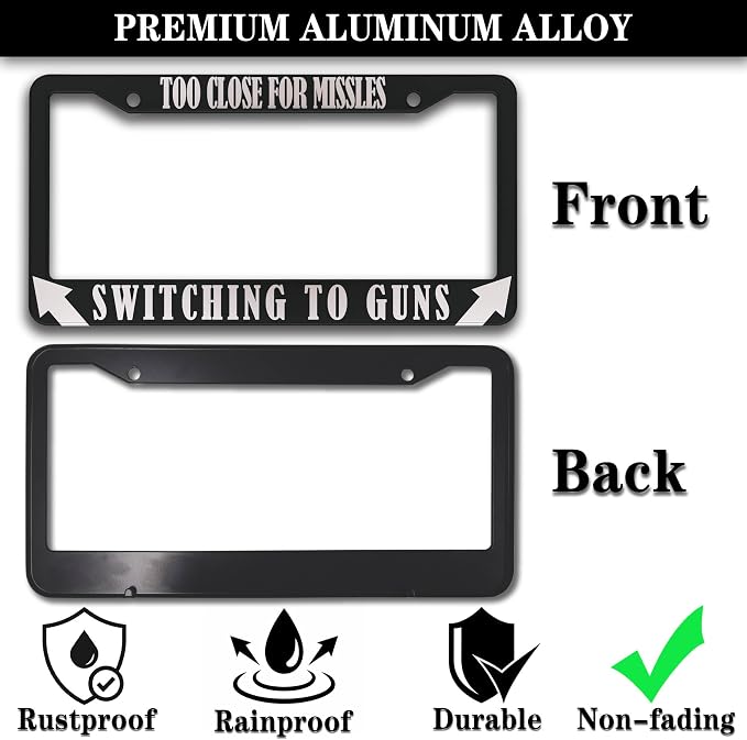 License Plate Frames Black and White License Plate Cover Too Close Missiles - Image 3