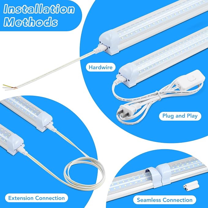 6 Pack 8FT T8 LED Shop Lights, 120W Integrated Tube Light, 19200LM 6000-6500K - Image 3